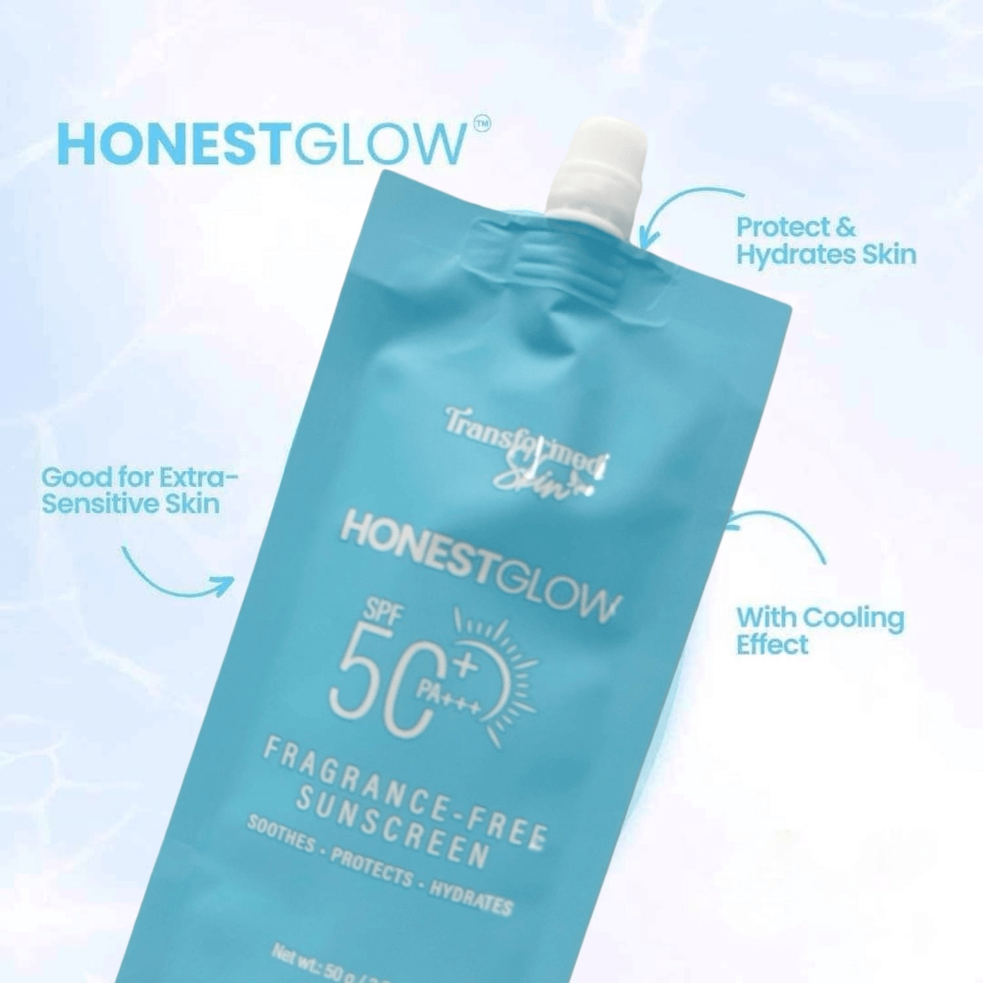 Honest Glow SPF50+ PA+++ Fragrance Free Sunscreen  - 50g