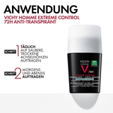 Vichy Homme Extreme Control 72H Deodorant Roll On - 50ml