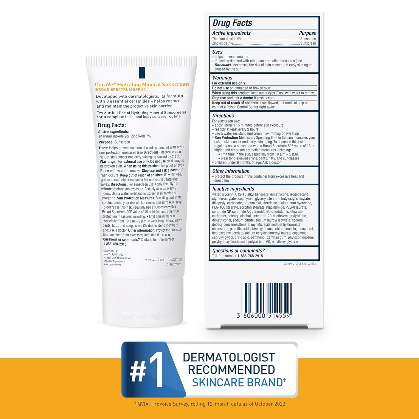 CeraVe Hydrating Mineral Sunscreen SPF 50 Face Lotion - 75ml