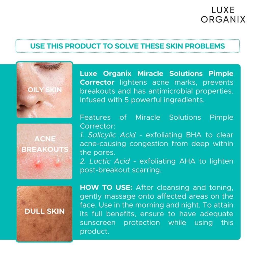 Luxe Organix Miracle Solutions Acne Derm+ Pimple Corrector - 20g