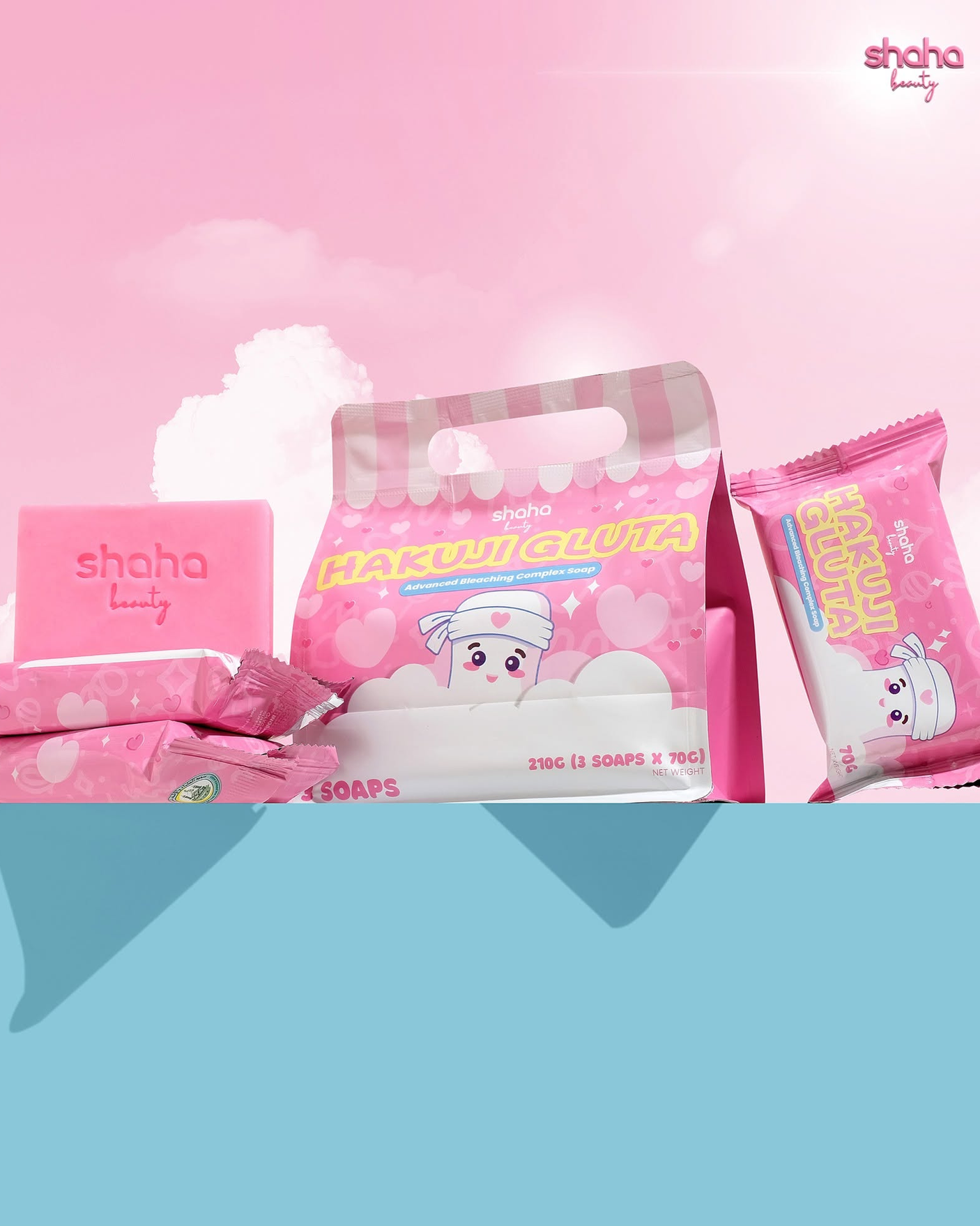 Shaha Beauty Hakuji Gluta Soap - 3 Bars × 70g (210g)