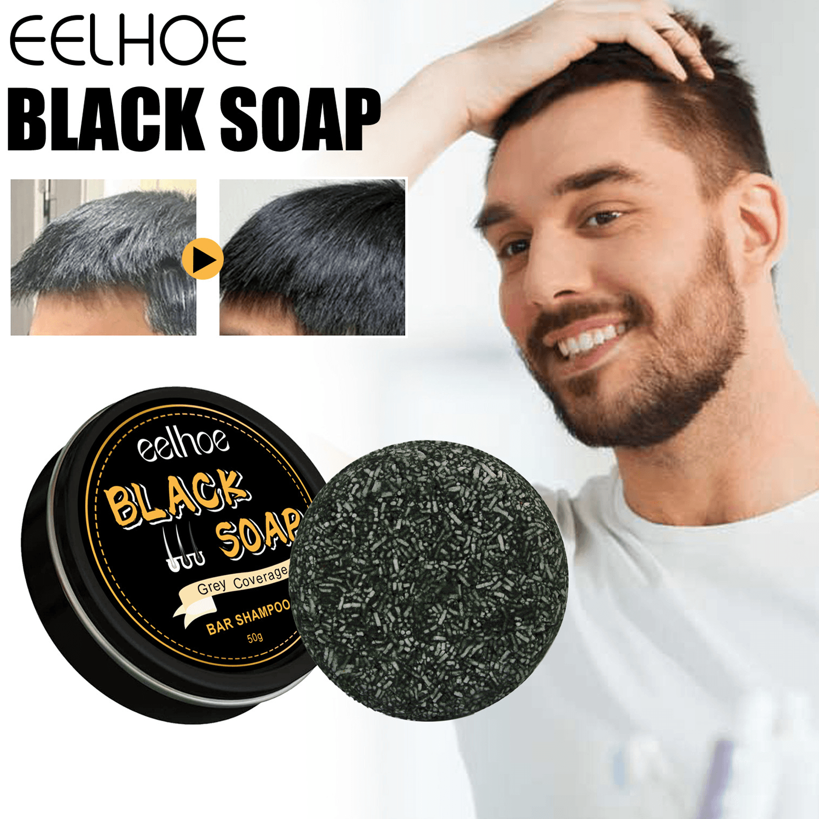 EELHOE Black Soap Grey Coverage Shampoo Bar - 50g