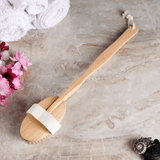 Shower Brush With Soft & Stiff Bristles Long Wooden Handle