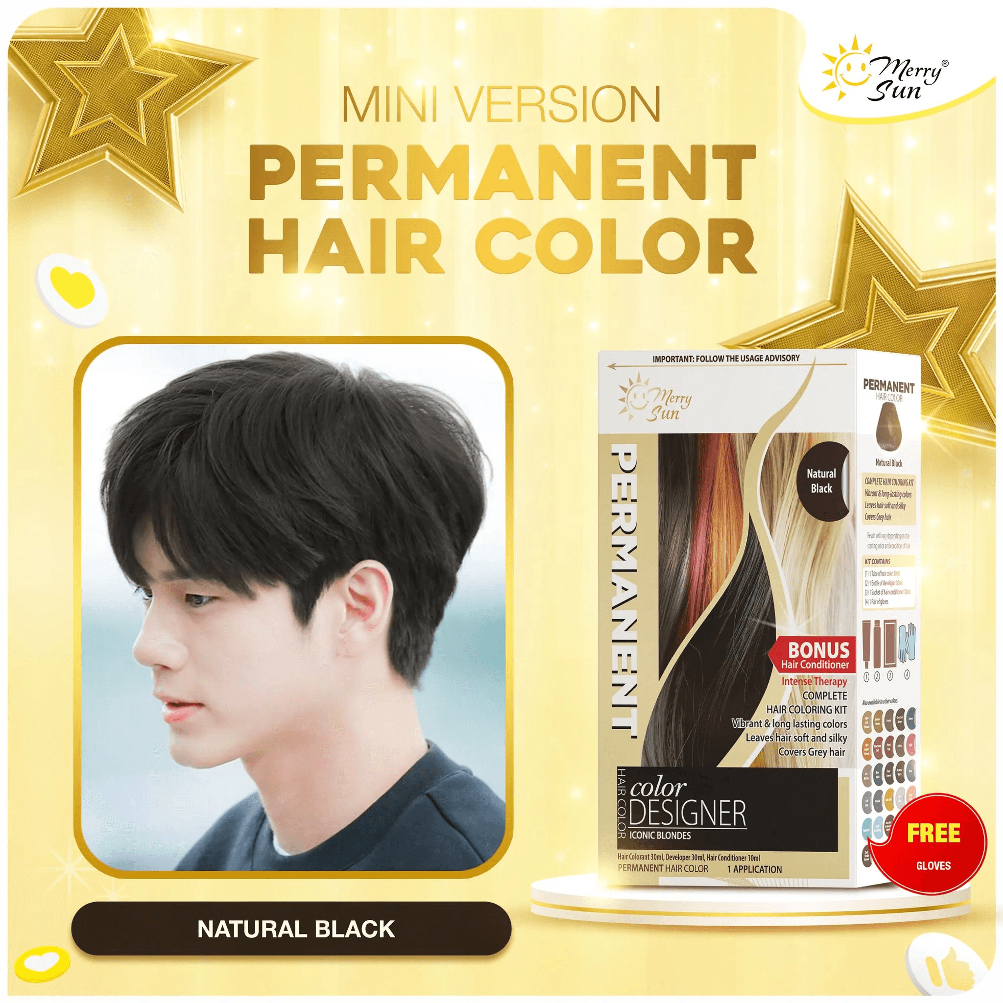 MerrySun Permanent Hair Color - Natural Black (Small Pack)⁶