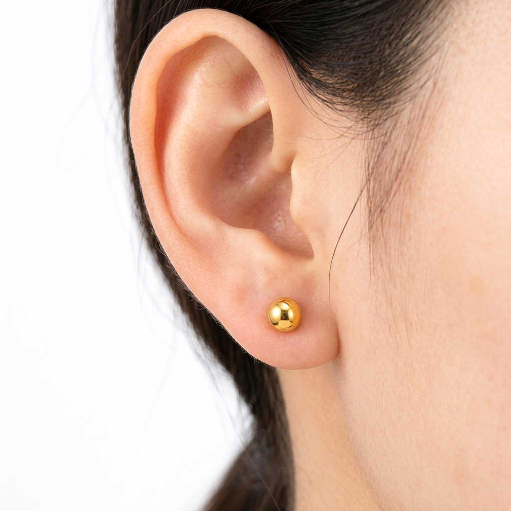 Golden Stainless Steel Round Plated Stud Earrings - 117