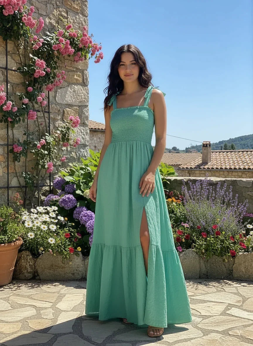 Women's Spring & Split Tie Sleeveless Maxi Dress