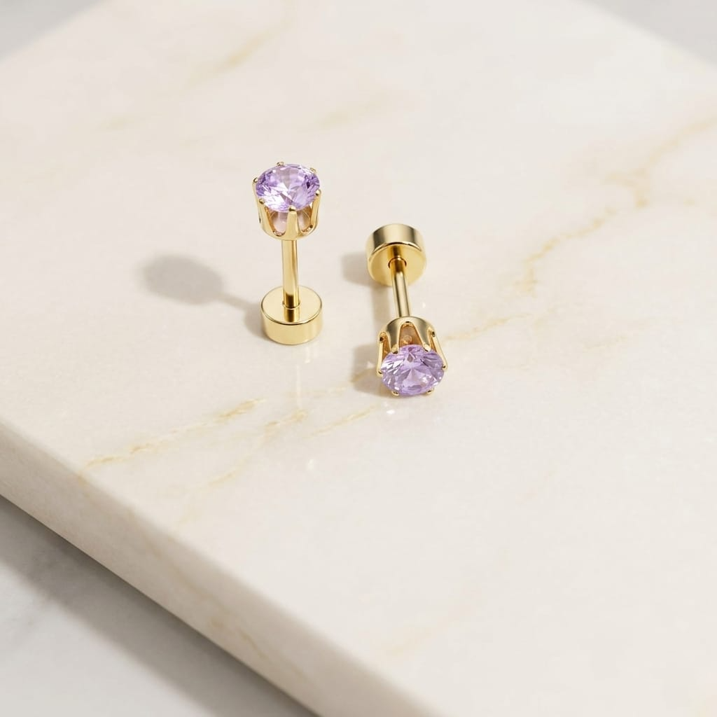 Golden Stainless Steel Stud Earings - 099