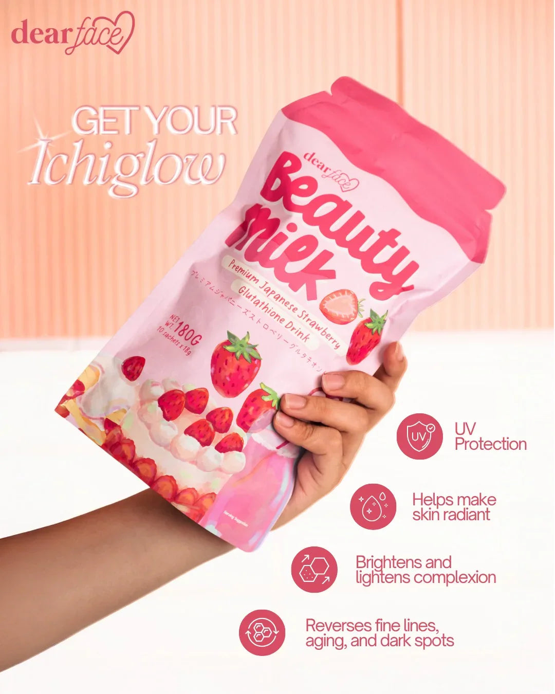 Dear Face Beauty Milk Premium Japanese Strawberry Drink - 180g