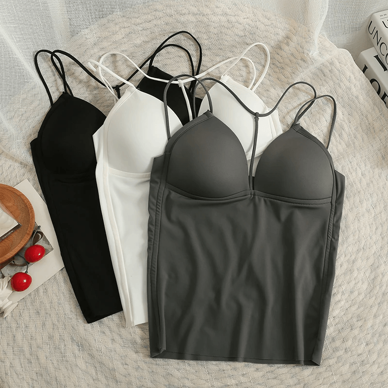 Ice Silk Casual Summer Built In Bra Spaghetti Strap - 811#