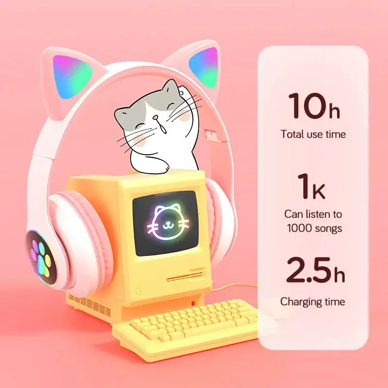RGB Glow Lights Cat Ear Wireless Headphone STN-28