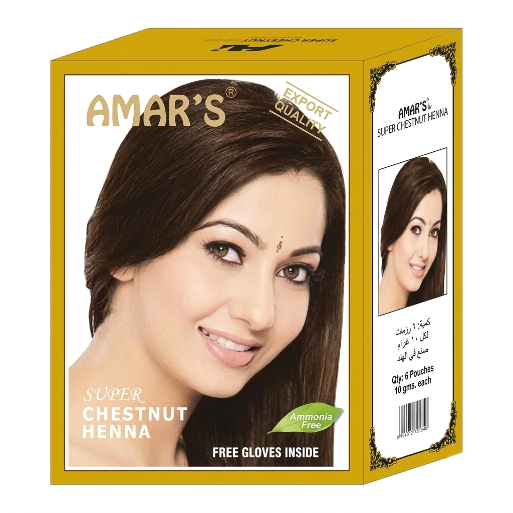 Amar's Herbal Henna Hair Color Super Chestnut - 6 Pcs × 10g
