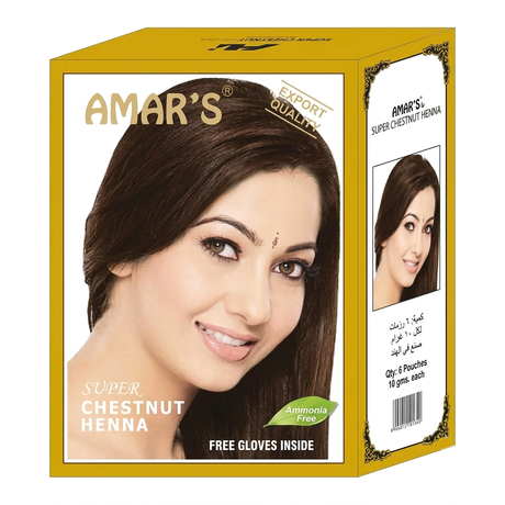Amar's Herbal Henna Hair Color Super Chestnut - 6 Pcs × 10g