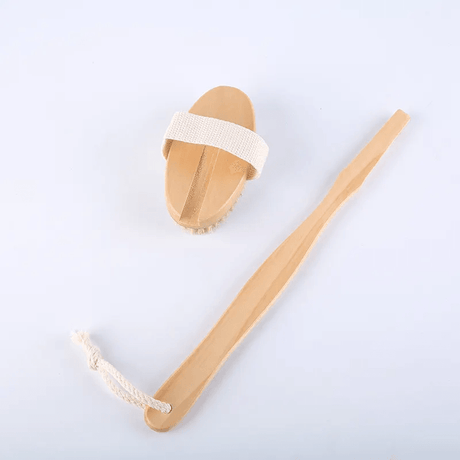 Shower Brush With Soft & Stiff Bristles Long Wooden Handle