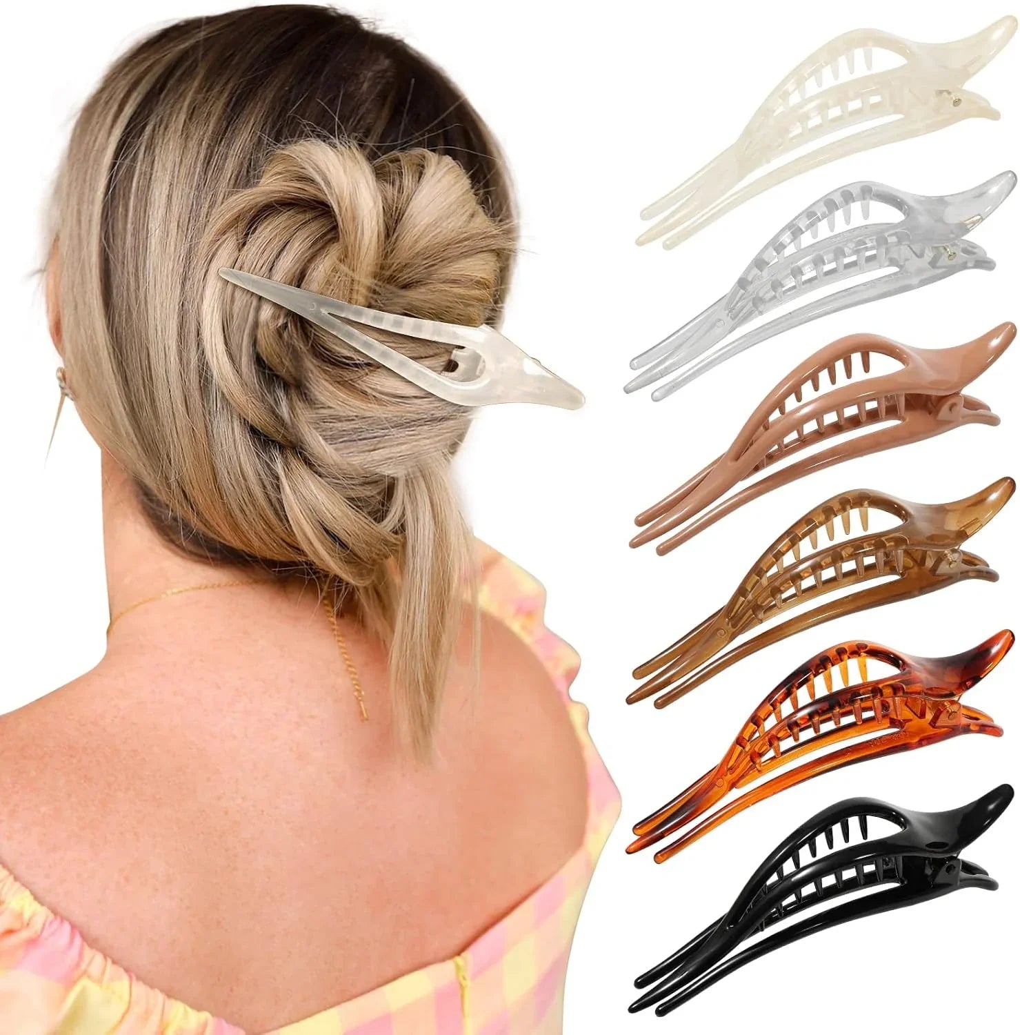 French Curved Design Hair Claw Clips - 6 Pcs (C132)