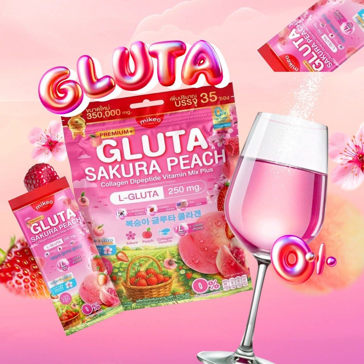 sakura glutathione Mikeo Gluta Peach Vitamin Mix Plus Tamaño:25 kilogramos (55 libras) Lutein Blue Light Vision ultimate glow
