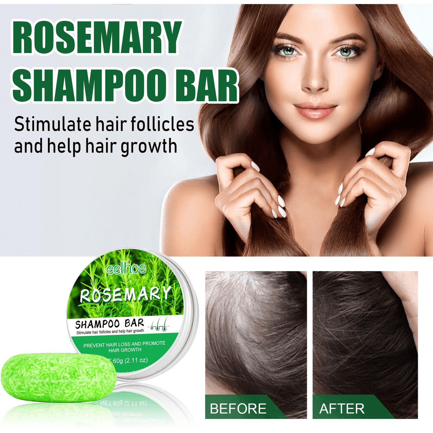EELHOE Rosemary Shampoo Bar Promote Hair Growth - 60g
