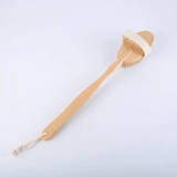 Shower Brush With Soft & Stiff Bristles Long Wooden Handle