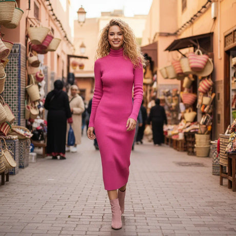 Women's Chic Ribbed Bodycon Turtleneck Dress