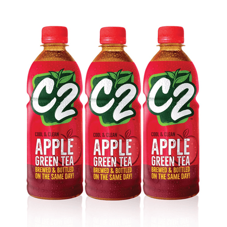 C2 شاي أخضر بنكهة التفاح بارد ونظيف 355 مل (أحمر) عرض 2+1