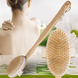Shower Brush With Soft & Stiff Bristles Long Wooden Handle