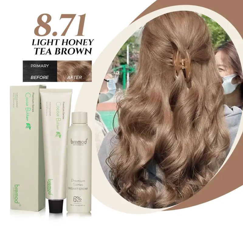 Bremod 8.71 Light Honey Tea Brown Hair Color with Oxidizer - 100ml+100ml