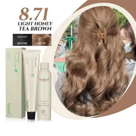 Bremod 8.71 Light Honey Tea Brown Hair Color with Oxidizer - 100ml+100ml