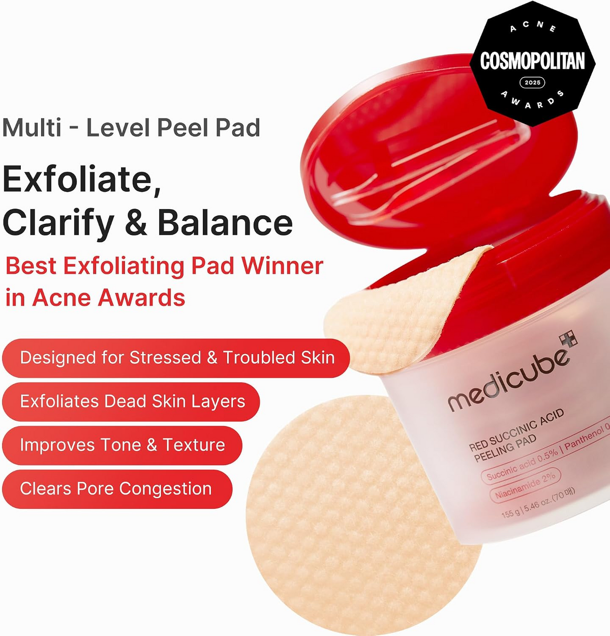 Medicube Red Succinic Acid Peeling Pad - 155g (70 Pads)