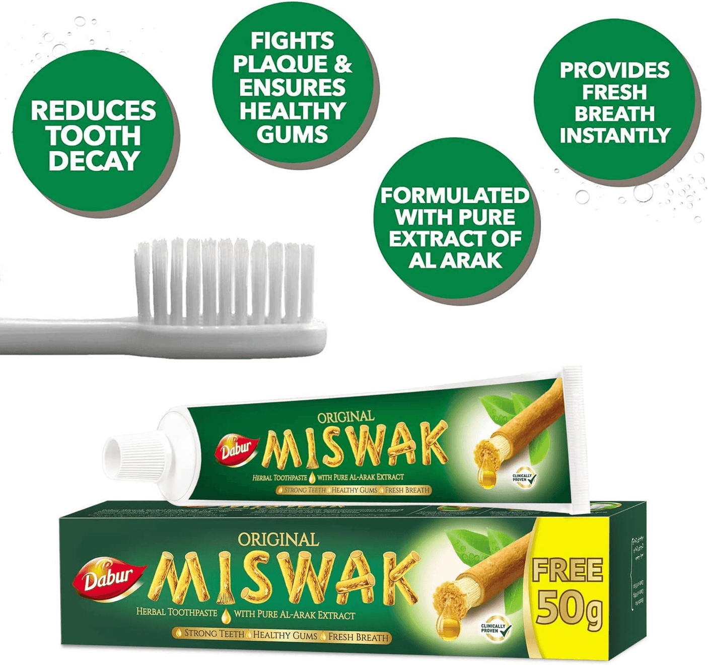 Dabur Original Miswak Herbal Toothpaste - 120g+50g