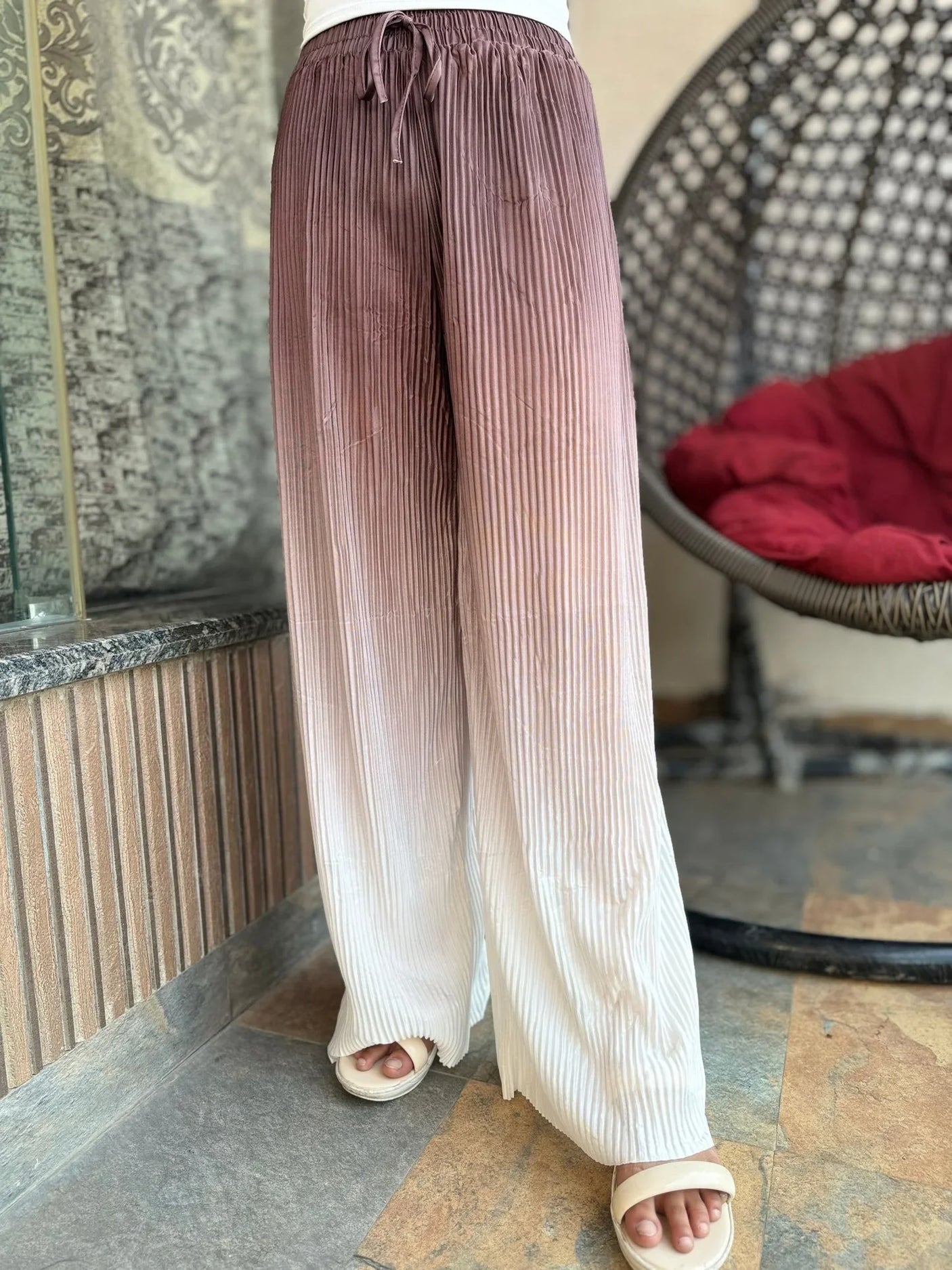 Women Casual Double Color Wide Leg Pants Z-120