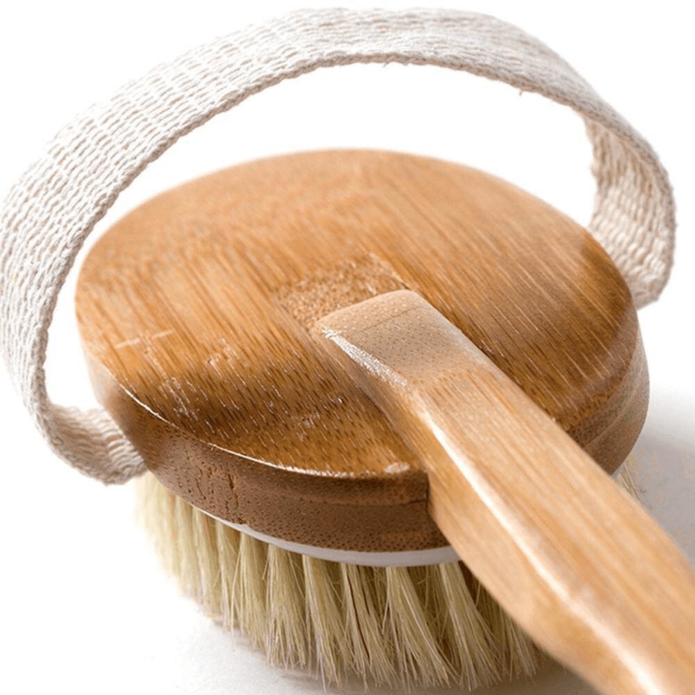 Shower Brush With Soft & Stiff Bristles Long Wooden Handle