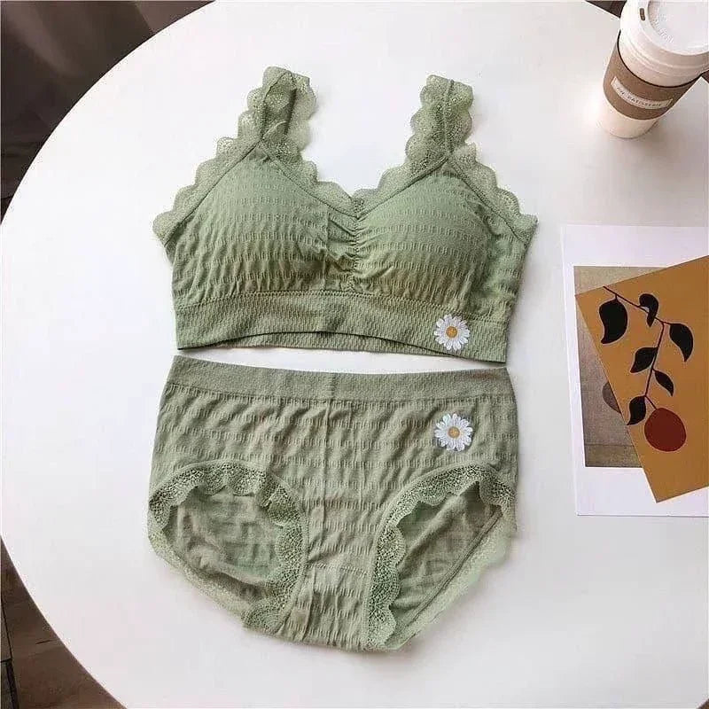 Women's Lace Strap Breathable Bra & Panty Set - CX008#
