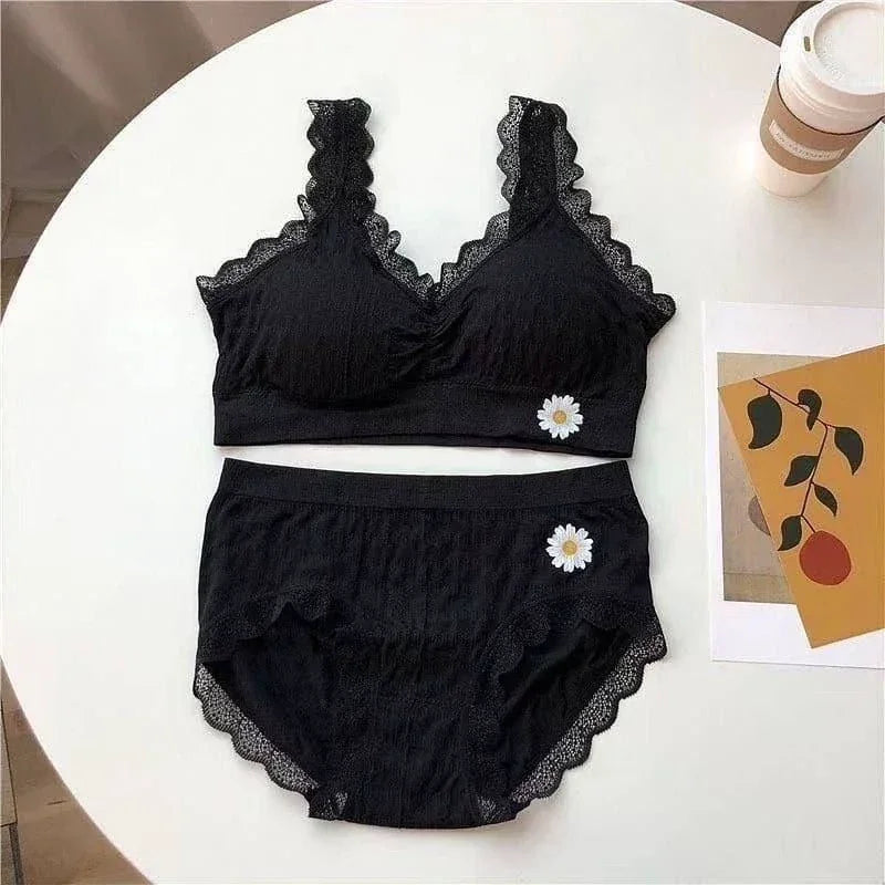 Women's Lace Strap Breathable Bra & Panty Set - CX008#