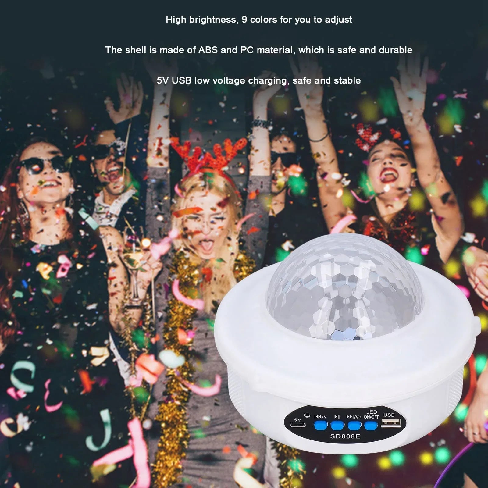 LED Crystal Magic Ball Party Light With Speaker - SD008E