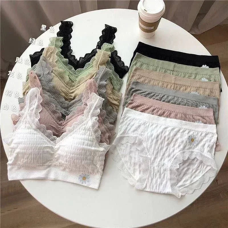 Women's Lace Strap Breathable Bra & Panty Set - CX008#