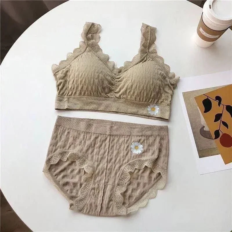 Women's Lace Strap Breathable Bra & Panty Set - CX008#