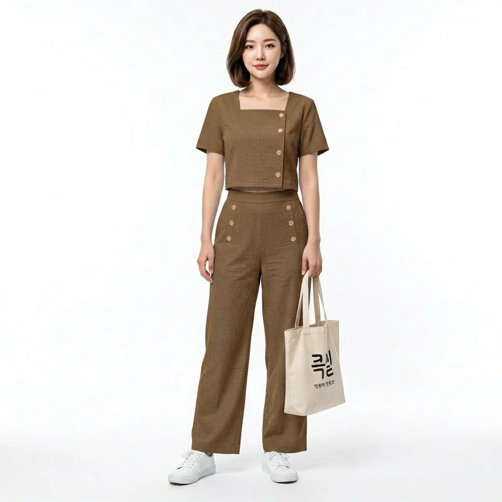 Women's Korean Style Classic Design Top & Pant M-718
