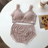 Women's Lace Strap Breathable Bra & Panty Set - CX008#