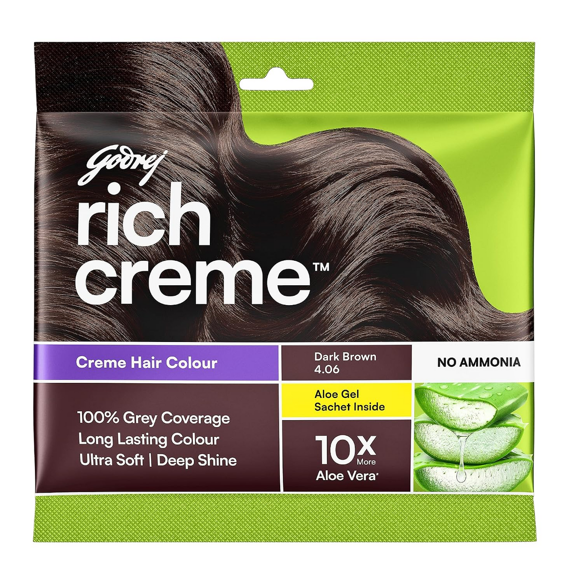 Godrej Rich Creme Hair Color Dark Brown 4.06 - 20g + 20ml