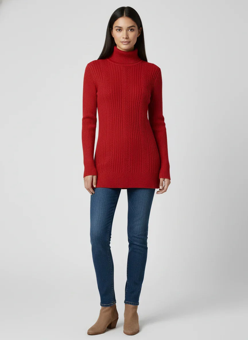 Women's Ribbed Texture Turtleneck Sweater Y5N-A3820