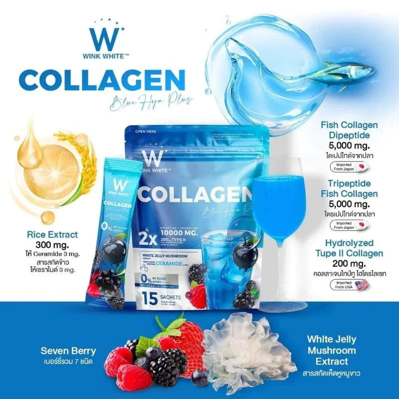 Wink White Collagen Blue HYA Plus - 12g × 15 Sachets (180g)