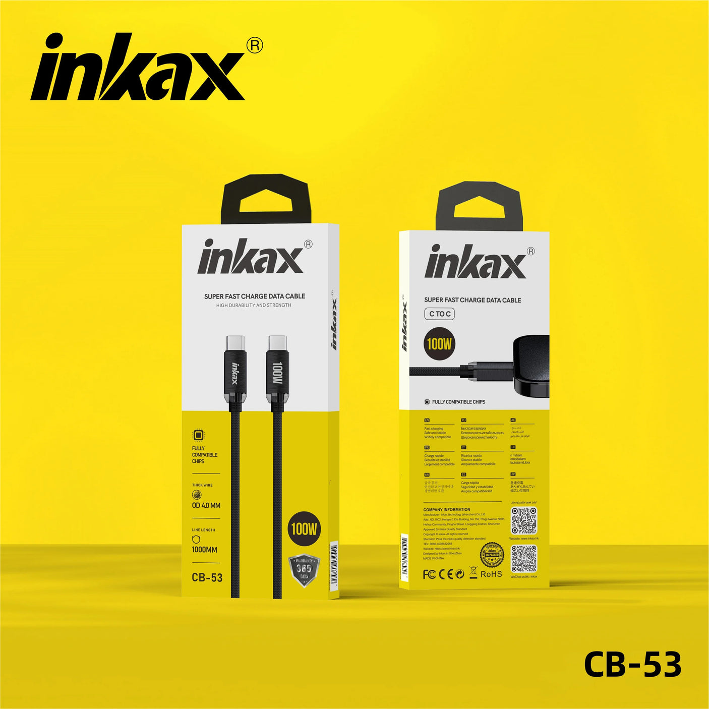 كابل بيانات الشحن السريع CB-53 من نوع C إلى C 100 واط من إنكاكس