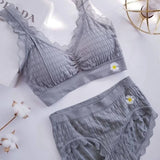 Women's Lace Strap Breathable Bra & Panty Set - CX008#