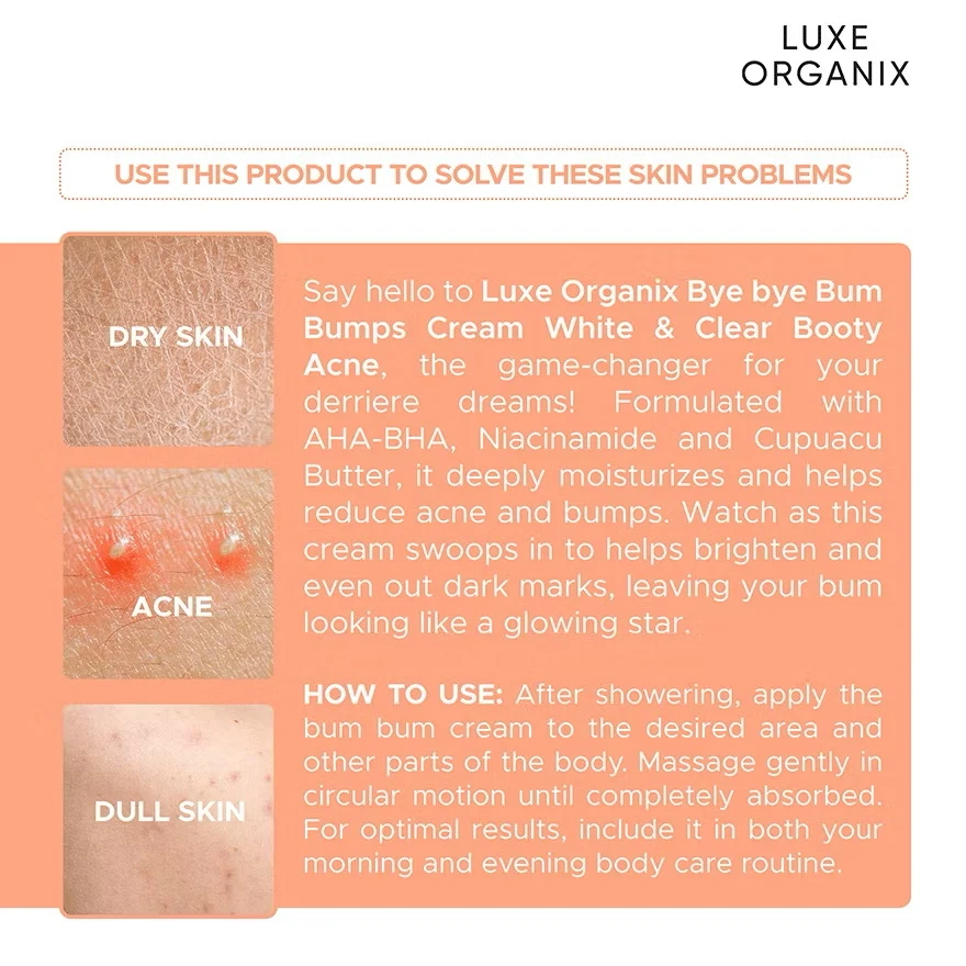 Luxe Organix Bye Bye Bum Bumps White & Clear Booty Scrub - 230g
