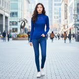Women's Ribbed Knit Turtleneck Top with Sheer Lace Yoke