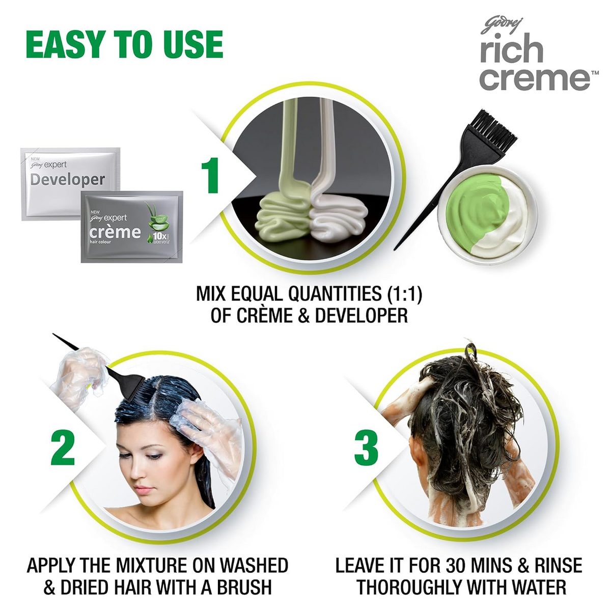 Godrej Rich Creme Hair Color Black Brown 3.00 - 20g + 20ml