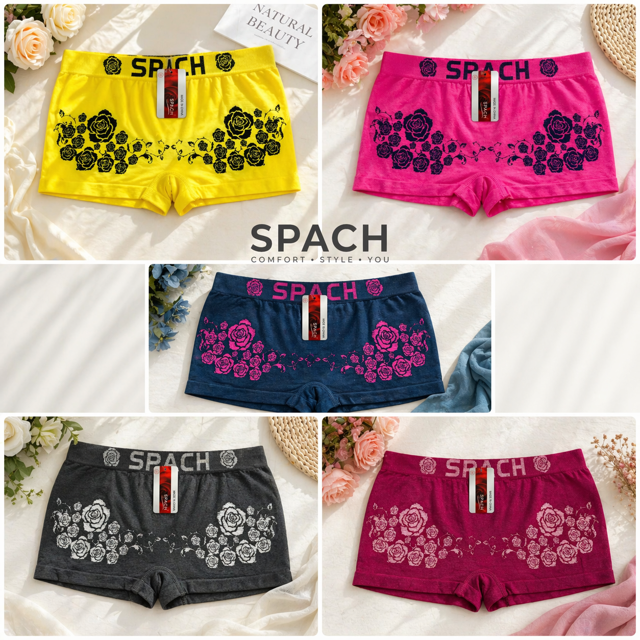 Women's Floral Design Breathable Boxer Briefs #22048