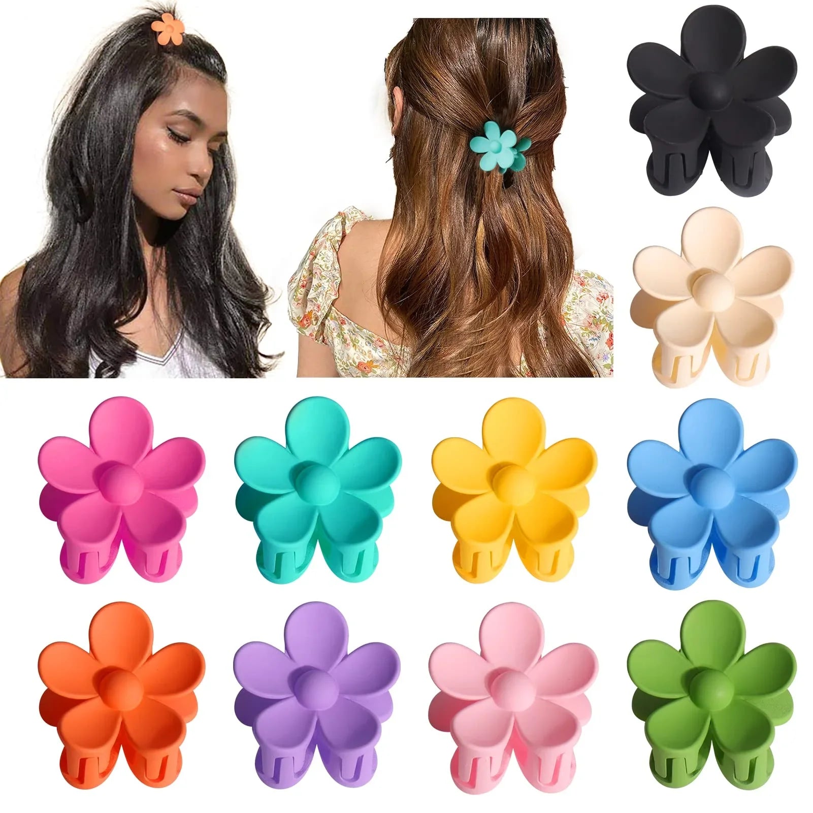 Unique Flower Design Small Hair Claw Clips - 12 Pcs (C142)