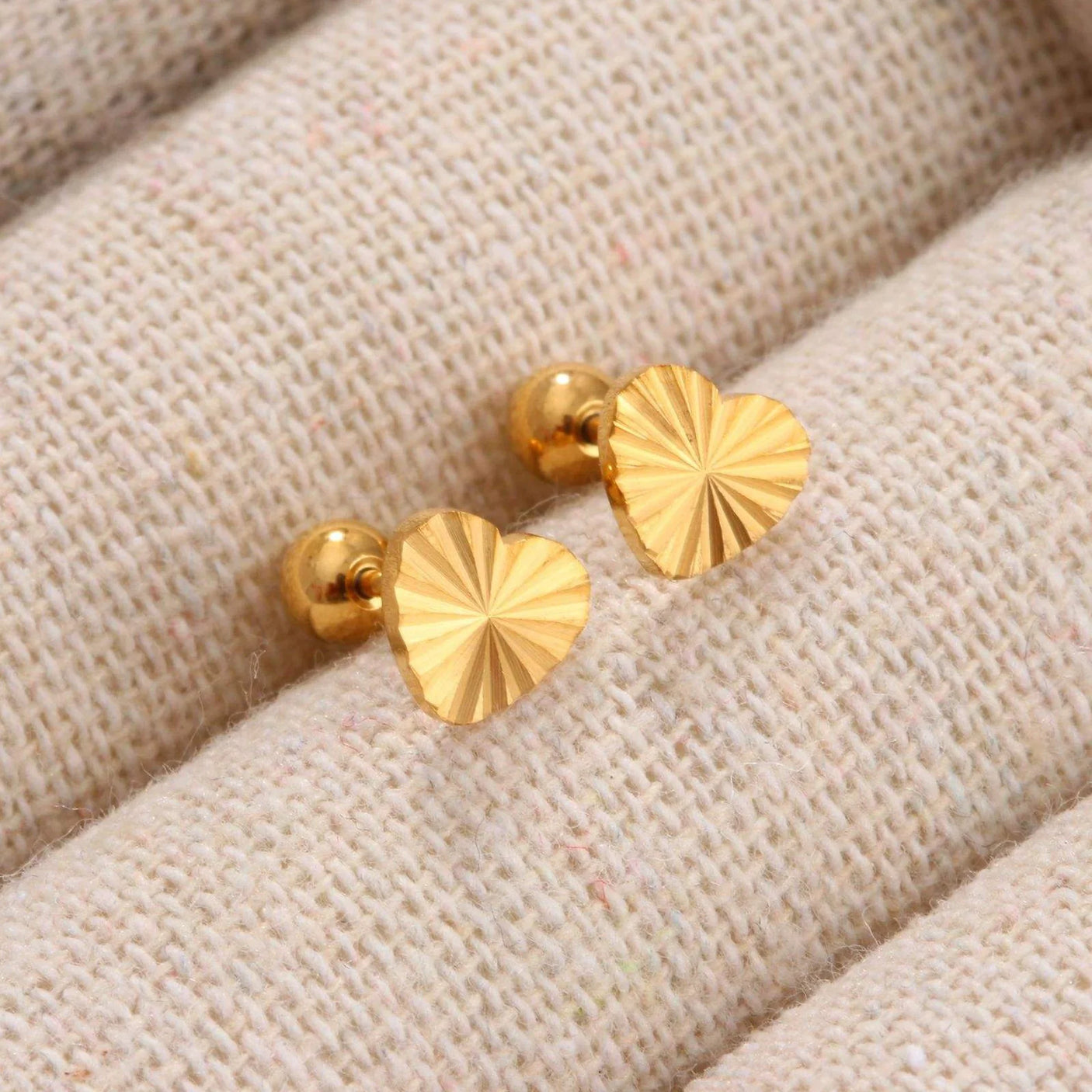 Golden Stainless Steel Heart Design Stud Earrings - 119