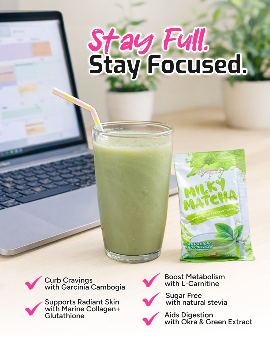 Glowming Milky Matcha Appetite Suppressant Drink - 10 Sachets × 20g