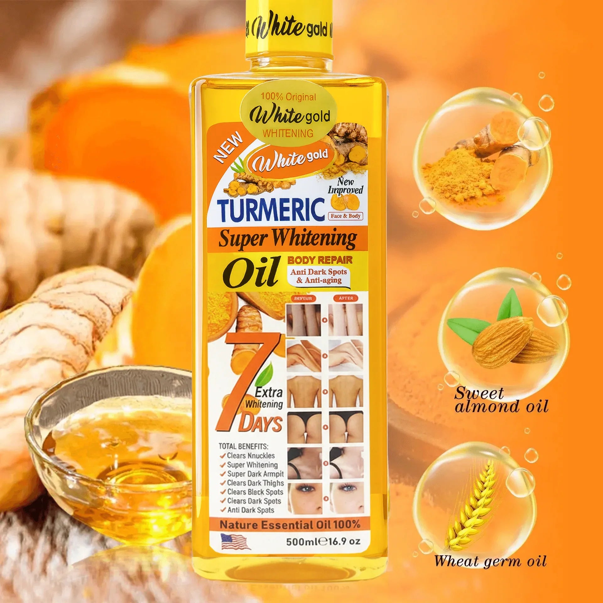 White Gold Turmeric Super Brightening Body Repair Oil - 500ml